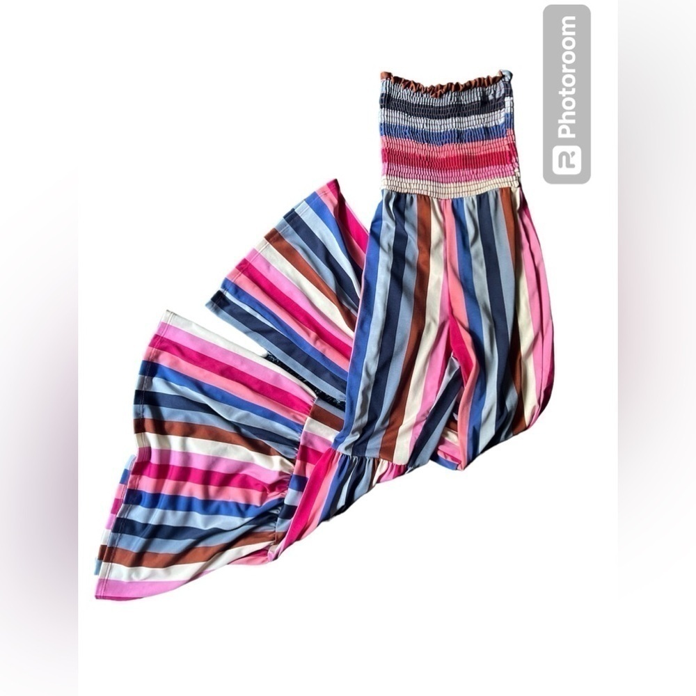 Strapless Striped Tiered Leg Jumpsuit. Small, NWOT